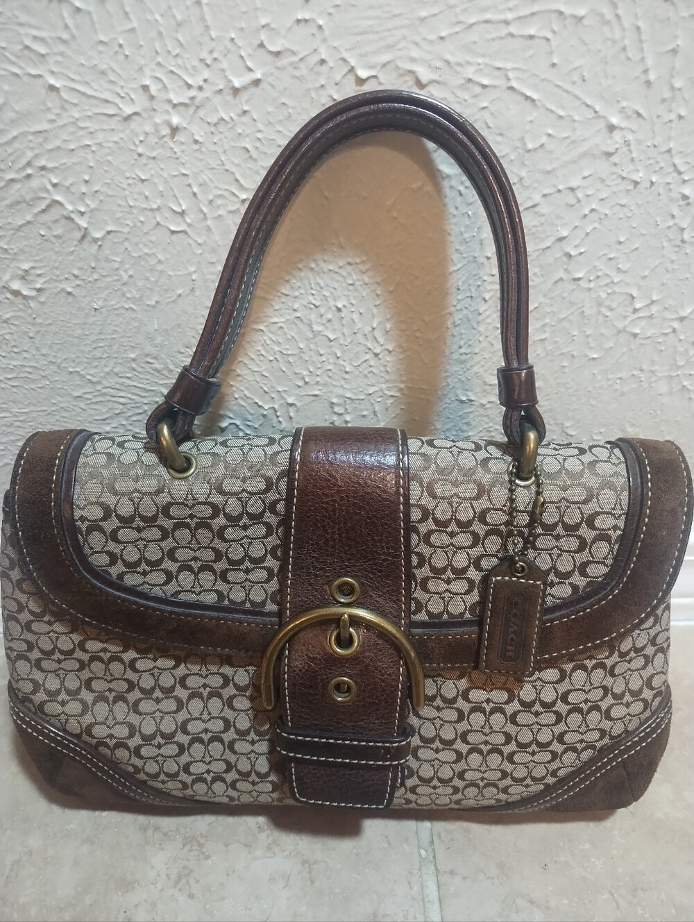 Vintage Coach Purse Soho Signature Flap Canvas Suede Y2K D04J-7078